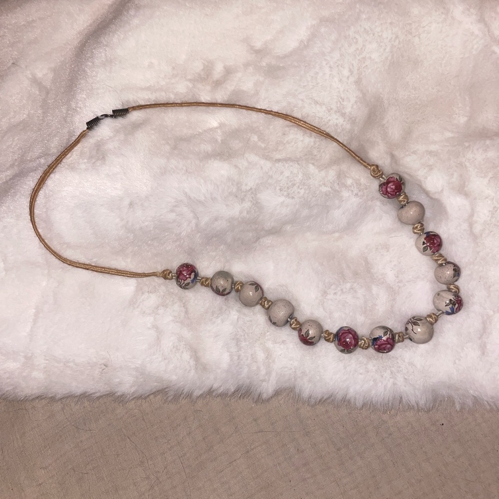 VINTAGE hand-painted clay beaded necklace